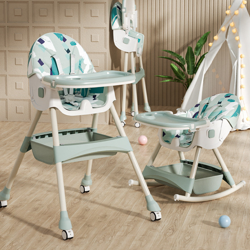 Chaise haute évolutive en verte, multifonction et ajustable pour bébé dès 6 mois.