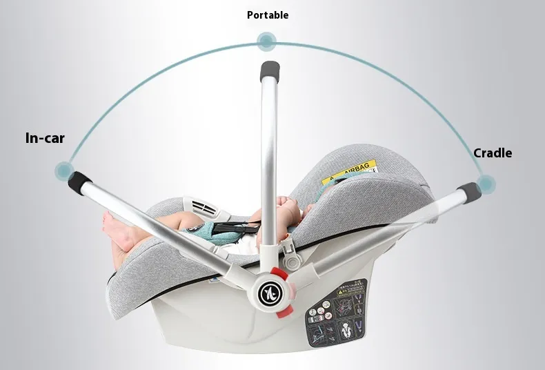 Siège auto bébé 3-en-1 avec poignée ajustable multi-positions pour un transport facile et ergonomique.