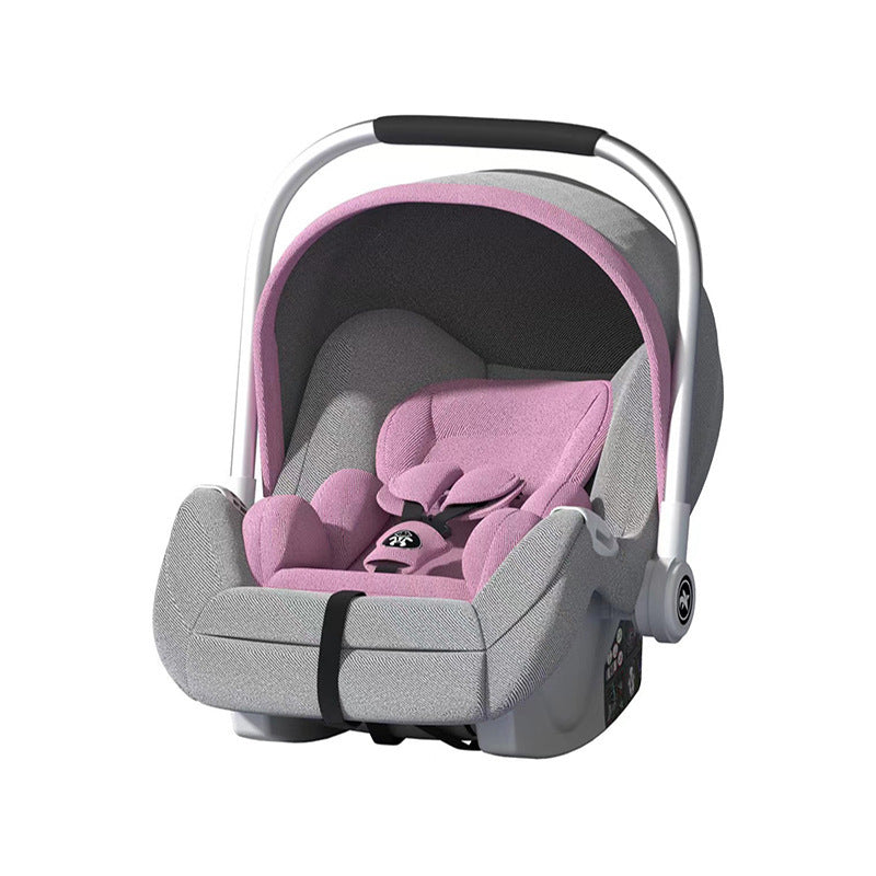 Siège auto bébé 3-en-1 rose, utilisable en berceau, panier et siège auto. Sécurité et confort assurés.