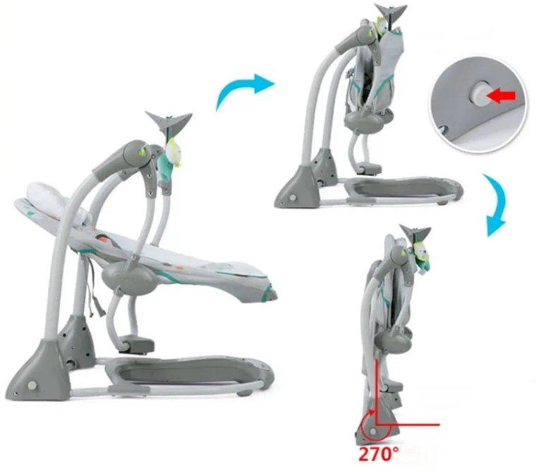 Transat électrique bébé pliable et léger, idéal pour le transport et le rangement facile.